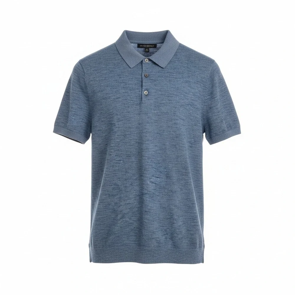 Banana Republic Mens Short‎ Sleeve Knit Polo Shirt Medium Blue Marl Cotton M